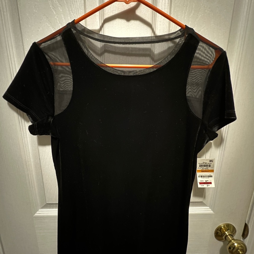 INC International Concepts Black Mesh Short Sleeve Top